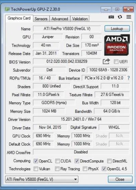 Дискретная видеокарта AMD FirePro V5800, 1 GB GDDR5, 128-bit б/у - изображение 4