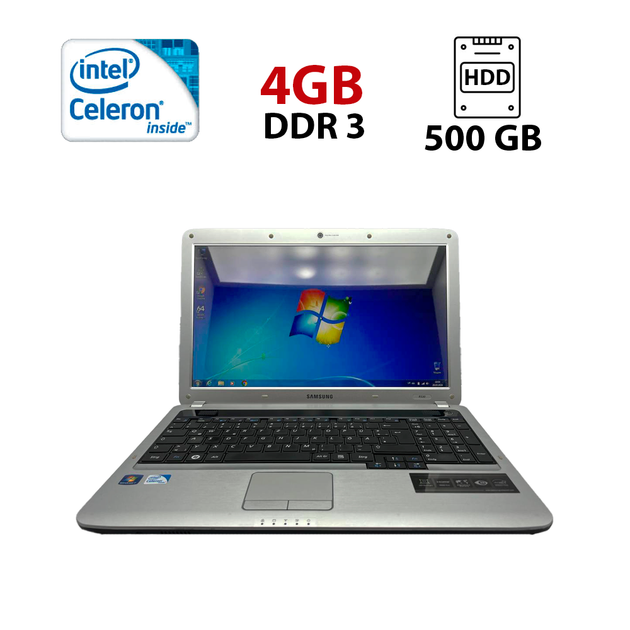 Ноутбук Samsung R530 / 15.6" (1366x768) TN / Intel Celeron T3100 (2 ядра по 1.9 GHz) / 4 GB DDR3 / 500 GB HDD / Intel HD Graphics / WebCam б/у - Фото 1 Ноутбук Samsung R530 / 15.6" (1366x768) TN / Intel Celeron T3100 (2 ядра по 1.9 GHz) / 4 GB DDR3 / 500 GB HDD / Intel HD Graphics / WebCam б/у - изображение 1