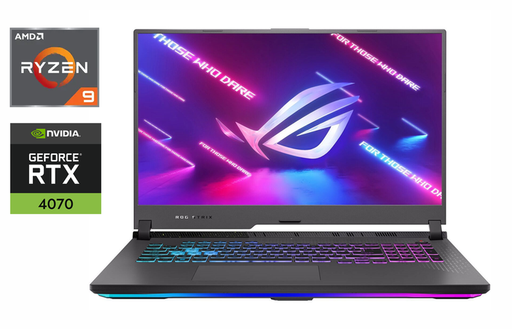 Ігровий ноутбук Asus ROG Strix G713PI / 17.3" (2560x1440) IPS / AMD Ryzen 9 7945HX (16 (32) ядер по 2.5 - 5.4 GHz) / 32 GB DDR5 / 1000 GB SSD / nVidia GeForce RTX 4070, 8 GB GDDR6, 128-bit / WebCam / Windows 11 б/в - Фото 1 Ігровий ноутбук Asus ROG Strix G713PI / 17.3" (2560x1440) IPS / AMD Ryzen 9 7945HX (16 (32) ядер по 2.5 - 5.4 GHz) / 32 GB DDR5 / 1000 GB SSD / nVidia GeForce RTX 4070, 8 GB GDDR6, 128-bit / WebCam / Windows 11 б/в - зображення 1