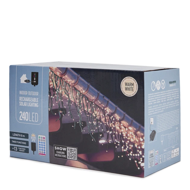Светодиодная гирлянда-бахрома Christmas Decoration 240 LED 10.8 м с пультом ДУ и солнечной панелью Тёплый белый (AEX100050) - изображение 6