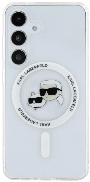 Панель Karl Lagerfeld Button Karl & Choupette Heads Printed Logo MagSafe для Samsung Galaxy S25 White (3666339449988) - зображення 3