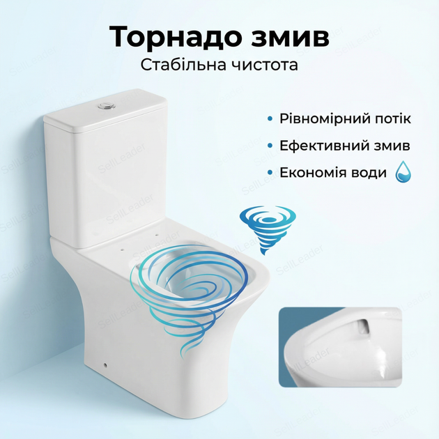 Унитаз-компакт двойной слив для маленького санузла туалета напольный гостевой 65x34x77см компактный белый - изображение 7