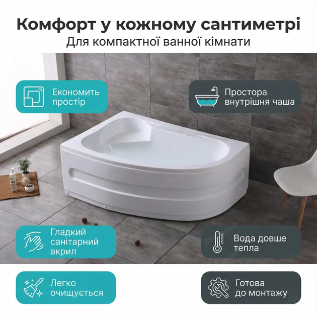 Ванна акриловая Victoria Nova-Karina L асимметричная угловая 170x100х62см левая с ножками и панелью белая - изображение 2