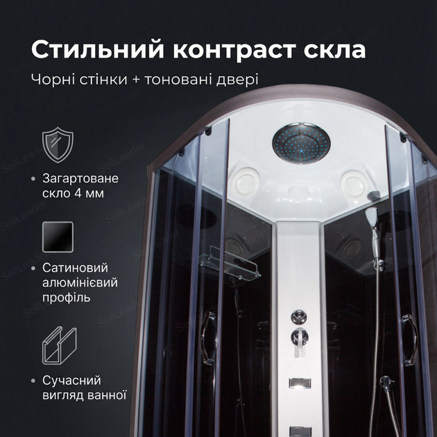 Душевой бокс Vivia 90x90х220см см квадратный гидробокс глубокий поддон тропический душ тонированное стекло - Фото 6 Душевой бокс Vivia 90x90х220см см квадратный гидробокс глубокий поддон тропический душ тонированное стекло - изображение 6