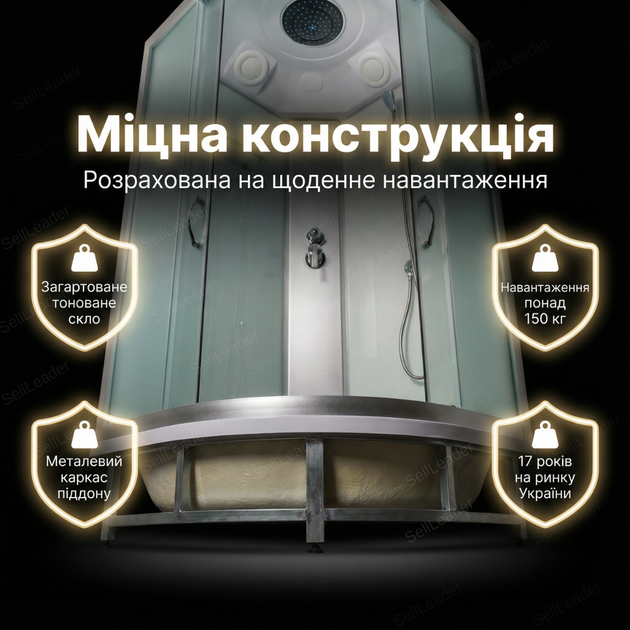 Гідромасажний душовий бокс Vivia 90x90х210см напівкруглий гідробокс низький піддон для ванн тоноване скло - зображення 7