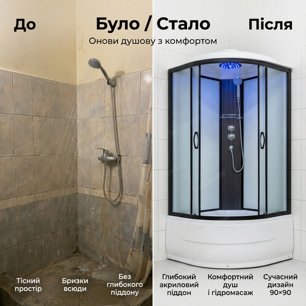 Гидромассажный бокс Vivia 90×90х217см глубокий поддон душевая кабина 4 мм стекло для ванной гидробокс спа - изображение 5