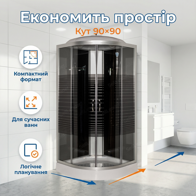 Гідромасажний душовий бокс Vivia 90х90х210см для ванн гідробокс 4мм скло піддон 14см душова кабіна сатин - зображення 6