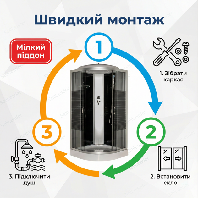 Гідромасажний душовий бокс Vivia 90х90х210см для ванн гідробокс 4мм скло піддон 14см душова кабіна сатин - зображення 8