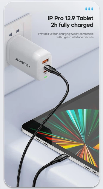 Кабель Asometech Type-C PD 100w 1м Fast Charge Black - зображення 5