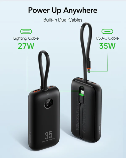 Зовнішній аккумулятор VEGER 10000 mAh with built-in cables - зображення 3