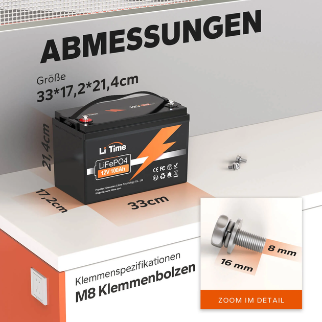 Аккумулятор Li Time LiFePO4 12.8V 100Ah - изображение 4