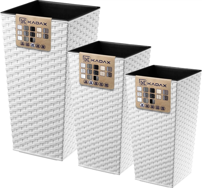 Donice na kwiaty z wkładem Kadax Pesaro K8054 19 cm + 25 cm + 30 cm Białe - obraz 3