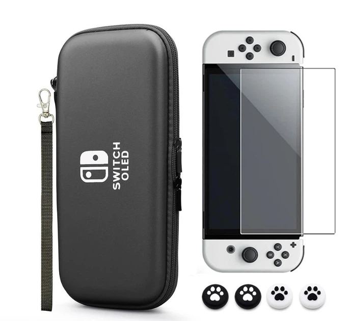 Защитный комплект для Nintendo Switch OLED прочный кейс 1 шт + закалённое стекло 1 шт + силиконовые накладки 4 шт. Black - Фото 1 Защитный комплект для Nintendo Switch OLED прочный кейс 1 шт + закалённое стекло 1 шт + силиконовые накладки 4 шт. Black - изображение 1