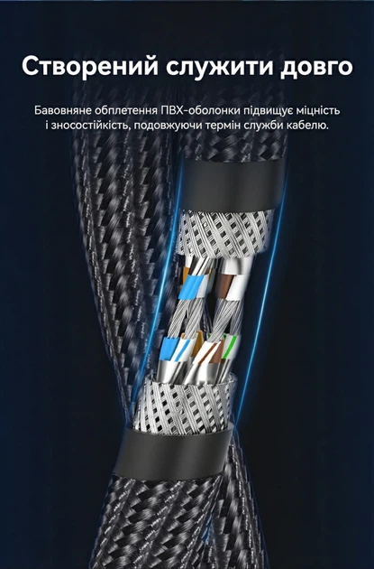 Патч-корд Vention CAT 8 SFTP RJ45 40 Гбит/с 2000 МГц хлопковая оплетка 15 м Черный (IKOBN) - изображение 12