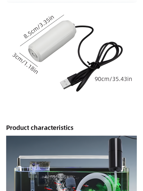 Миниатюрный кислородный USB компрессор для аквариума белый - Фото 6 Миниатюрный кислородный USB компрессор для аквариума белый - изображение 6