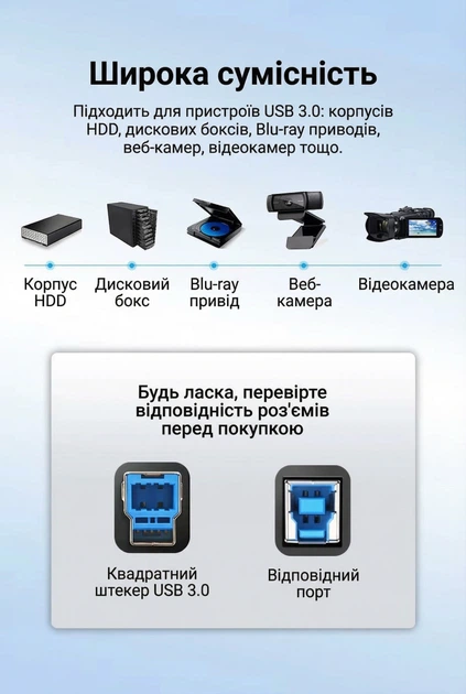 Кабель Vention USB 3.0 Type-A - Type-B 5 Гбит/с 2A 1.5 м Черный (COOBG) - изображение 7