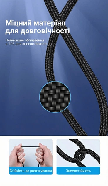 Кабель Vention USB 2.0 A - Micro USB 2A двосторонній нейлоновий 3 м Сірий (COCHI) - зображення 4
