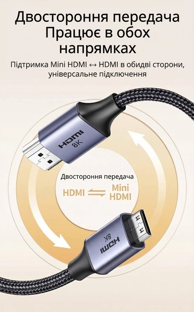 Кабель Ugreen HD163 Mini HDMI - HDMI 2.1 48 Гбит/с 1 м Черный, 8K
