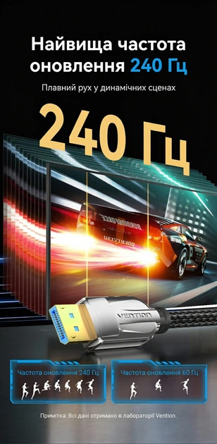 Кабель Vention DisplayPort 2.1 1.5 м Чорний, 16K 30Hz, 8K 60Hz, 4K 240Hz, 54 Гбіт/с, Dynamic HDR (HGABG) - зображення 6