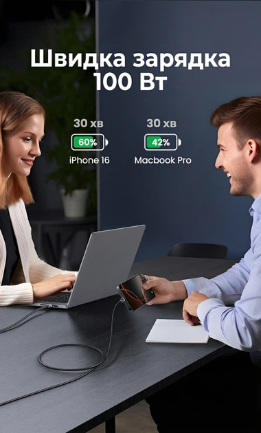 Кабель Ugreen L512 USB-C - USB-C 100W 5A PD QC 4.0 E-Marker 2 м Темно-сірий (45064) - зображення 4
