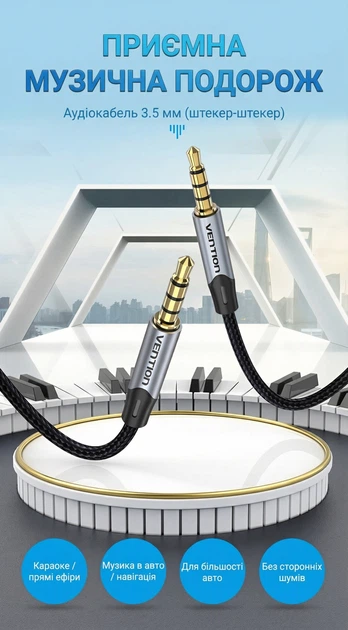 Кабель Vention TRRS Audio 3.5 мм 1.5 м 4-pin, с поддержкой микрофона, в оплетке Серый (BAQHG) - изображение 2