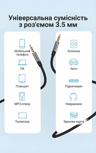 Кабель Vention TRRS Audio 3.5 мм 1.5 м 4-pin, с поддержкой микрофона, в оплетке Серый (BAQHG) - изображение 8