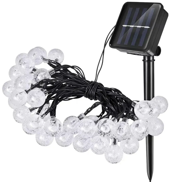 Гірлянда Лампочки кульки від сонячної панелі, вулична 20м, 100LED, Холодний білий (L) - зображення 9