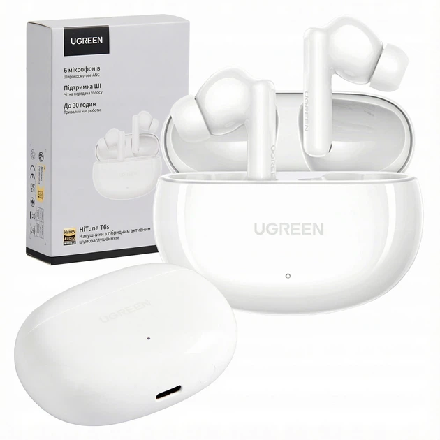 Наушники Ugreen HiTune T6s Bluetooth 5.4 Hi-Res Audio, LDAC, ANC, 6 микрофонов Белый (45585) - Фото 6 Наушники Ugreen HiTune T6s Bluetooth 5.4 Hi-Res Audio, LDAC, ANC, 6 микрофонов Белый (45585) - изображение 6
