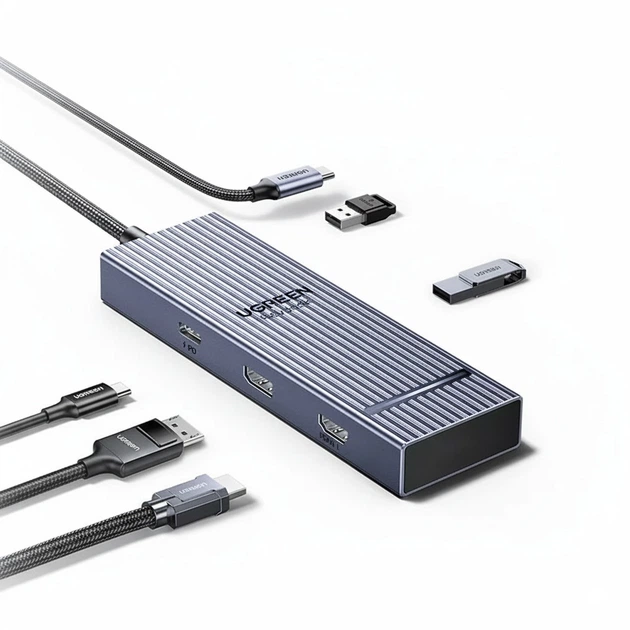 USB Hub Ugreen CM880 7-in-1 USB-C > HDMI 4K-60Hz DisplayPort 8K-30Hz 4x USB-A PD 100W 30cm Dark Gray (55610) - image 1