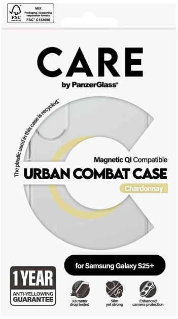 Панель PanzerGlass Flagship Urban Combat QI для Samsung Galaxy S25 Plus Transparent-Yellow (5715685016943) - зображення 3
