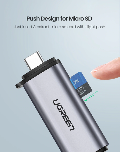 Кардрідер USB 3.0 Ugreen CM185 Type-C OTG / SD / TF / MicroSD Grey (50706) - зображення 5