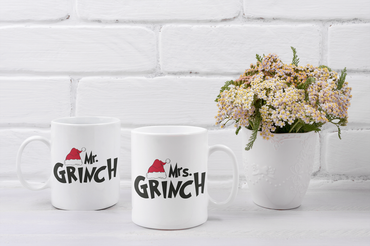 Парные чашки кружки с принтом Mr Grinch Mrs Grinch Гринч для Влюблённых Белые 330 мл - изображение 2