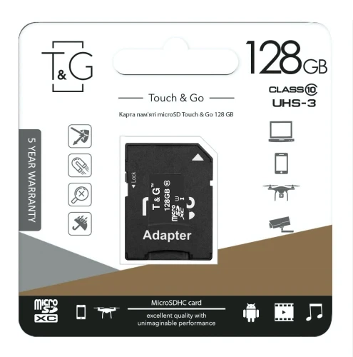Карта памяти microSDXC, 128Gb, T&G, SD адаптер (TG-128GBSD10U3-01) - Фото 5 Карта памяти microSDXC, 128Gb, T&G, SD адаптер (TG-128GBSD10U3-01) - изображение 5