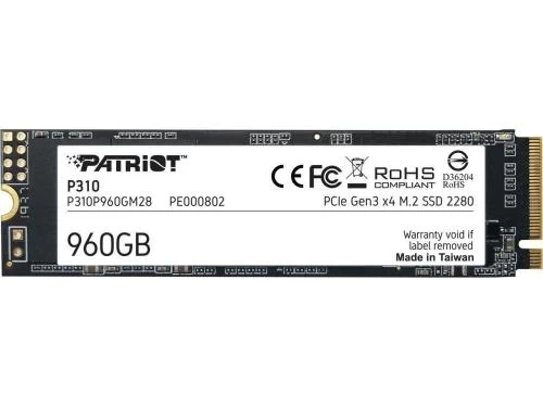 Твердотельный накопитель SSD 960Gb, Patriot P310, PCI-E 3.0 x4, M.2 (P310P960GM28) - Фото 2 Твердотельный накопитель SSD 960Gb, Patriot P310, PCI-E 3.0 x4, M.2 (P310P960GM28) - изображение 2