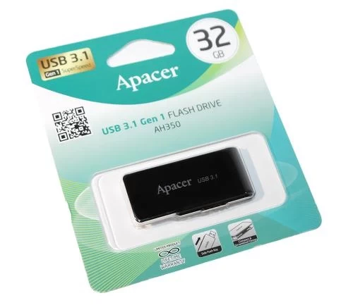 Флеш накопитель USB 32Gb Apacer AH350, Black, USB 3.2 Gen 1 (AP32GAH350B-1) - изображение 3
