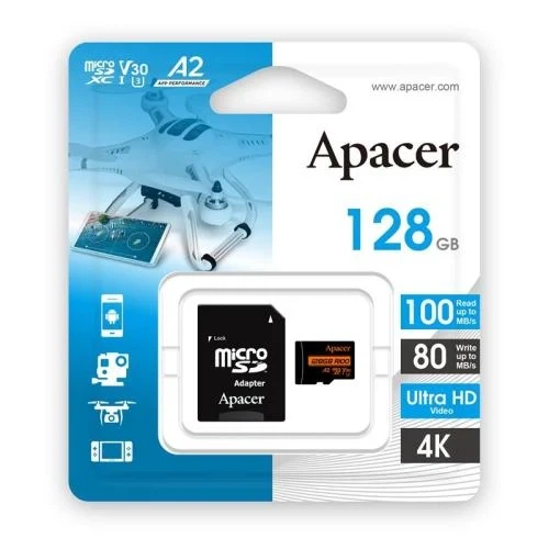 Карта пам'яті microSDXC, 128Gb, Apacer R100, SD адаптер (AP128GMCSX10U8-R) - зображення 4