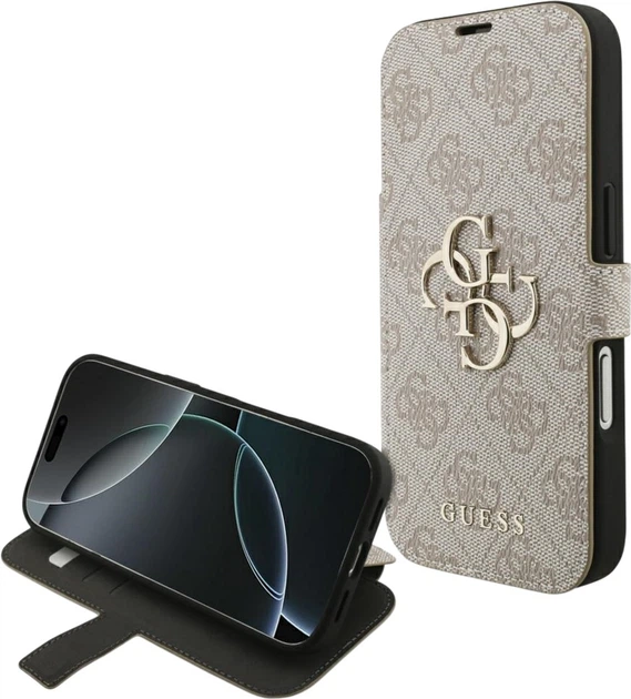 Etui z klapką Guess Book 4G Metal Logo do Apple iPhone 17 Pro Sand (GUBKP17L4GMGPI) - obraz 6
