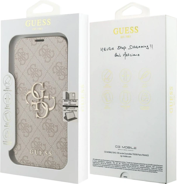 Etui z klapką Guess Book 4G Metal Logo do Apple iPhone 17 Pro Sand (GUBKP17L4GMGPI) - obraz 7