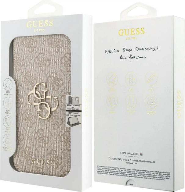 Etui z klapką Guess Book 4G Metal Logo do Apple iPhone 17 Pro Max Sand (GUBKP17X4GMGPI) - obraz 6