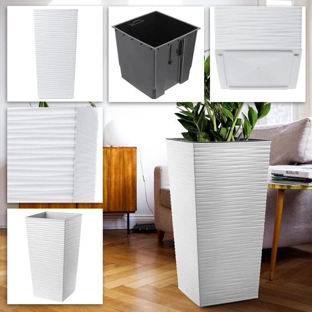 Donice na kwiaty z wkładem Kadax Tuluza K8061 25 cm + 30 cm + 35 cm Białe - obraz 8
