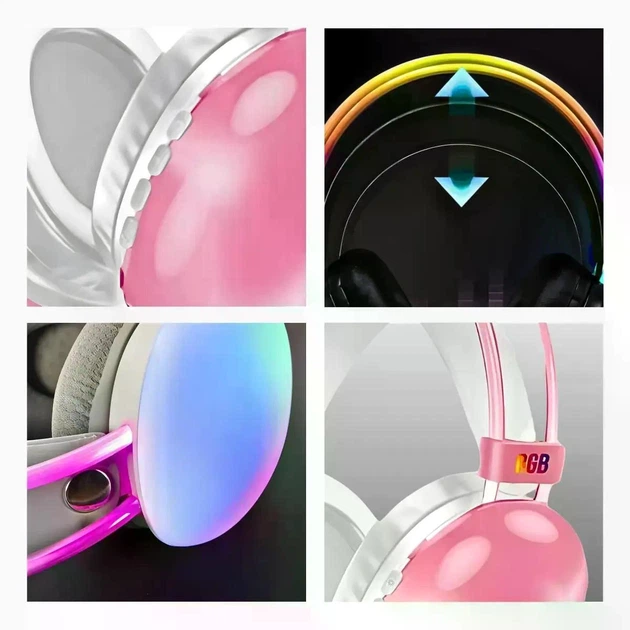 Наушники беспроводные накладные игровые детские SMY-580 Bluetooth RGB беспроводные со встроенным микрофоном, розовые - изображение 2