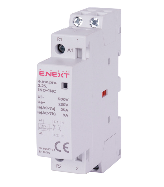 Контактор модульный E.Next e.mc.pro.2.25.1NO+1NC 2р 25А 1NO+1NC 230В (p005220) - Фото 1 Контактор модульный E.Next e.mc.pro.2.25.1NO+1NC 2р 25А 1NO+1NC 230В (p005220) - изображение 1