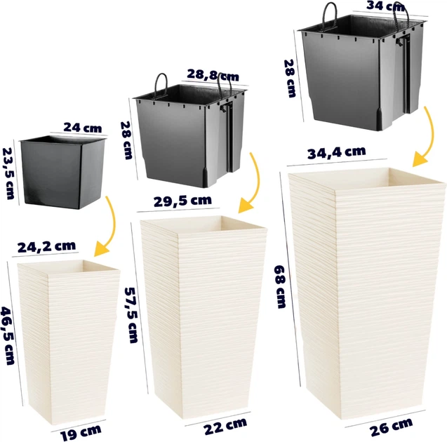 Квіткові горщики зі вставкою Kadax Tuluza K8064 25 см + 30 см + 35 см Кремові - зображення 2