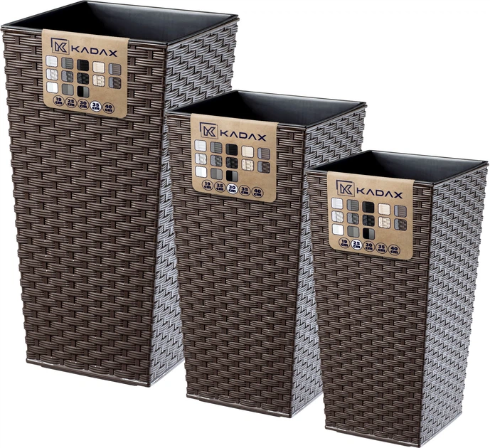 Donice na kwiaty z wkładem Kadax Pesaro K8060 25 cm + 30 cm + 35 cm Mokka - obraz 3