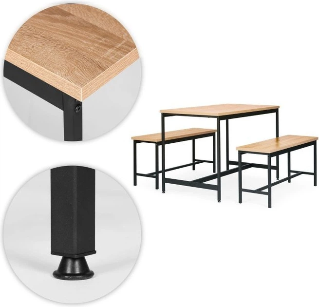 Zestaw mebli ModernHome by Multistore stół do jadalni 110 x 60 cm, 2 ławki (CZCY1106075T-MD-O) - obraz 6