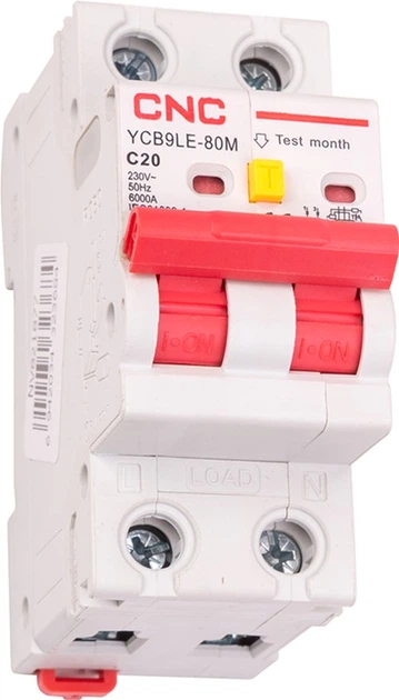 Wyłącznik różnicowoprądowy z zabezpieczeniem nadprądowym CNC Electric YCB9LE-80M 2P C20 6000A 30mA 230V (NV821884) - obraz 4