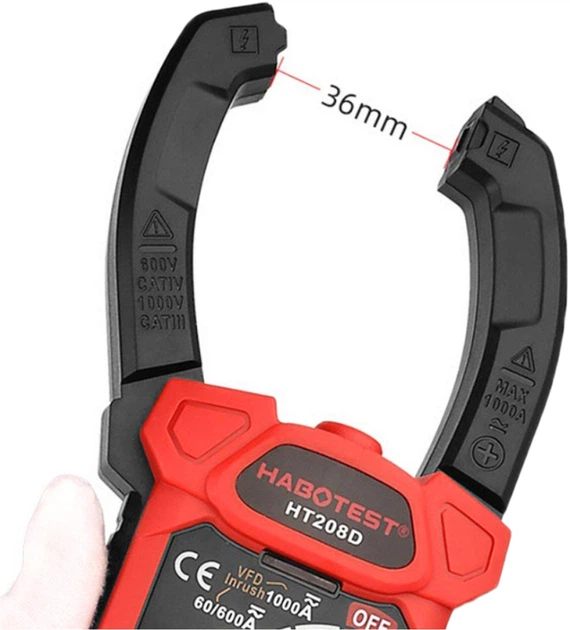 Затискний вимірювач HABOTEST DC1000В/1000A, AC750В/1000A (HT208D) - зображення 4
