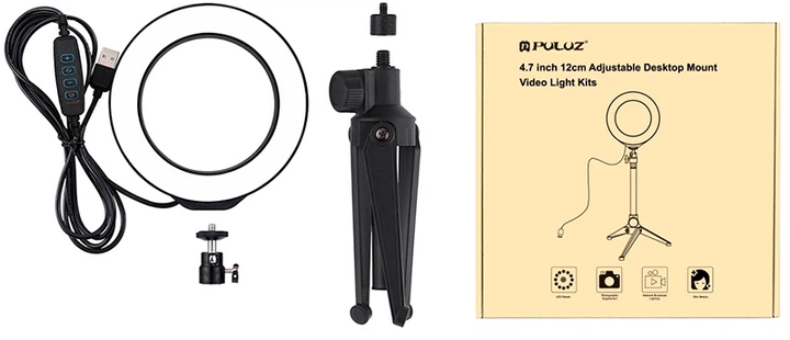 Lampa pierścieniowa LED Puluz PKT3031 4.7" + biurkowy statyw - obraz 2