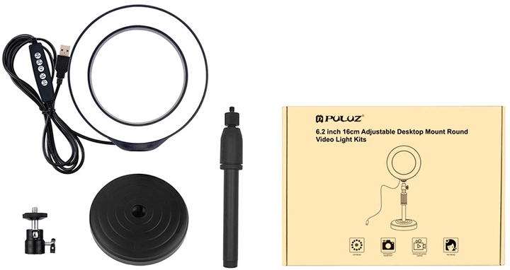 Lampa pierścieniowa RGBW LED Puluz PKT3047B 6.2" + biurkowe mocowanie - obraz 2