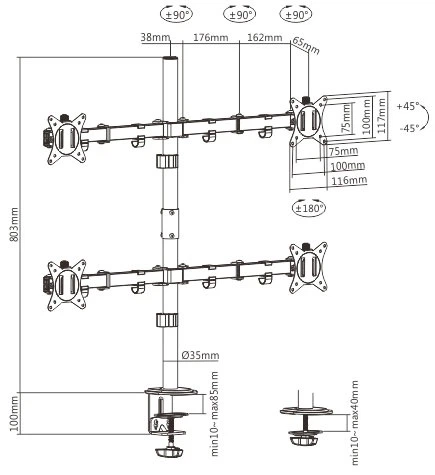 Настільне кріплення HiSmart для чотирьох моніторів 17-32" (HS082437) - зображення 3